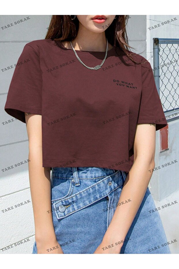 Crop CKOD-232913 DAZY Women's Slogan Patterned Short Sleeve Short