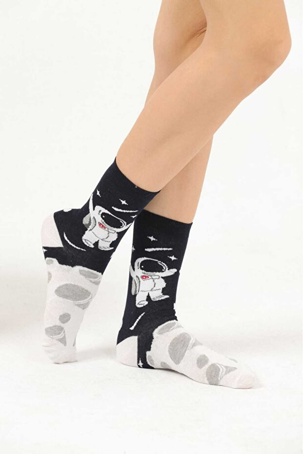 ASTRONAUT MAN PATTERNED COTTON SOCKS