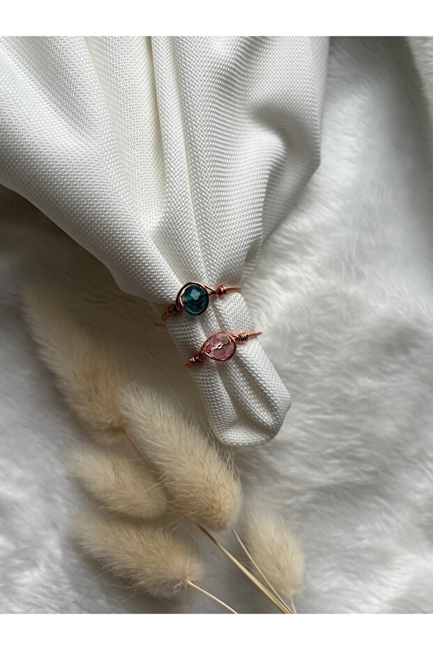 Double Crystal Copper Adjustable Handmade Wire Ring (emerald-pink)