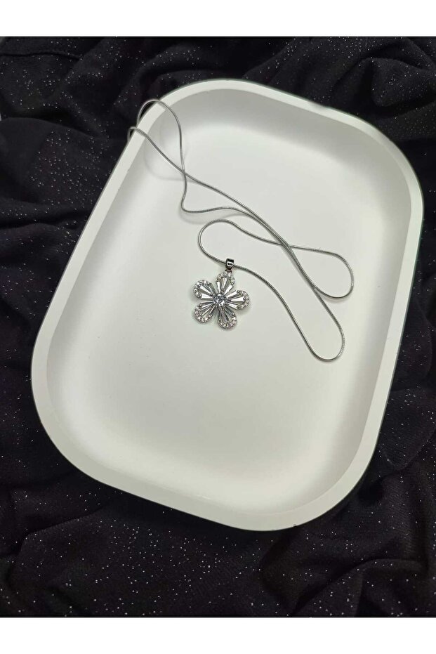 TAŞLI ÇİÇEK ÇELİK KOLYE - 2