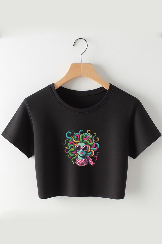 Cool Medusa Printed Crop T-shirt