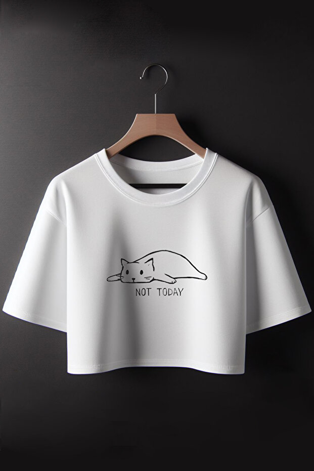 Cat Not Today Printed Crop T-shirt