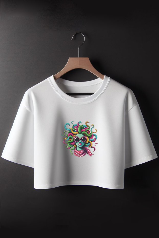 Cool Medusa Printed Crop T-shirt
