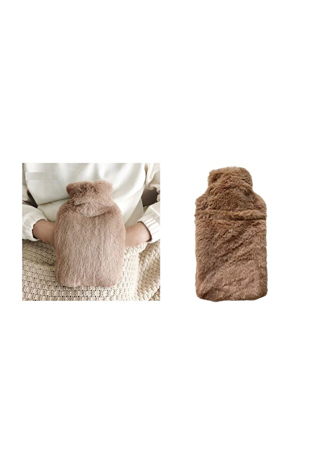 HOT WATER BAG BEIGE PLUSH THERMOFOR WITH SIDE POCKET 26x17x2cm 750ml