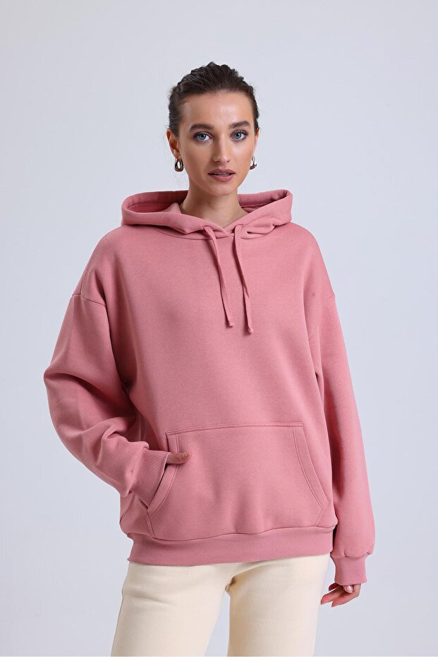 Kapş.Oversıze 3İp Sweatshırt-GÜLKURUSU - 1