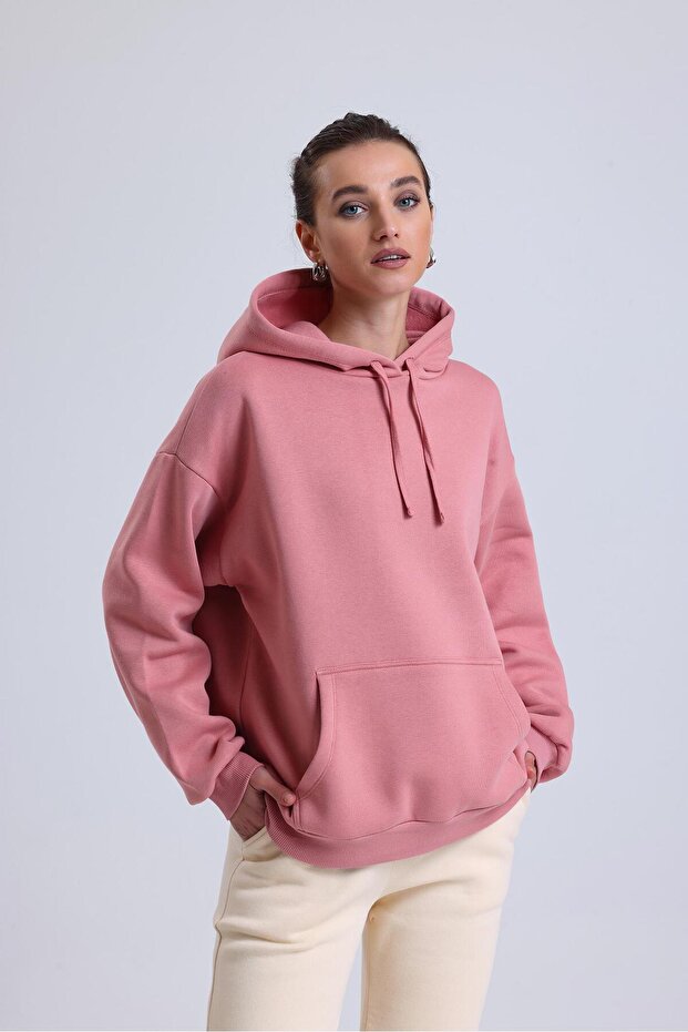 Kapş.Oversıze 3İp Sweatshırt-GÜLKURUSU - 2