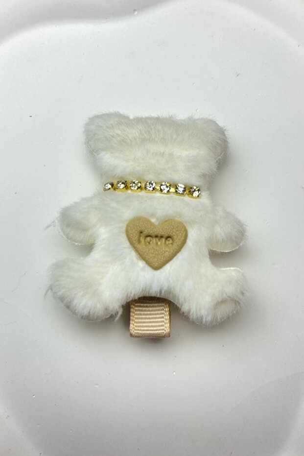 Women's White Feathered Stoned Love Written Teddy Bear Latch Buckle
