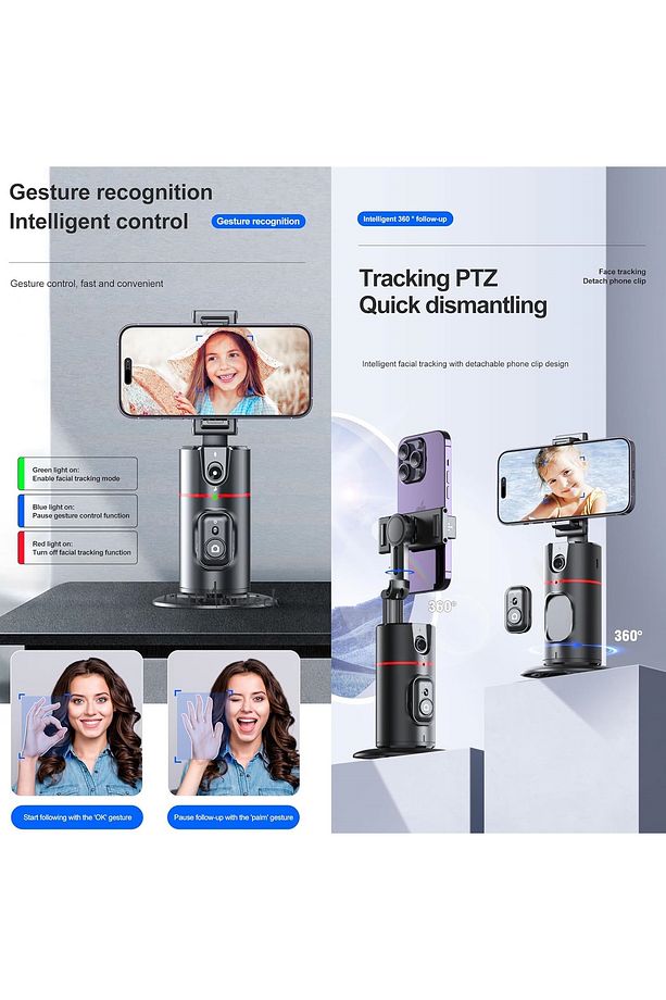 AQ9 360 Dönebilen El ve Yüz Takip Sensörlü Akıllı Mini Tripod Selfi Çubuğu Uzaktan KumandalıTracking - 2