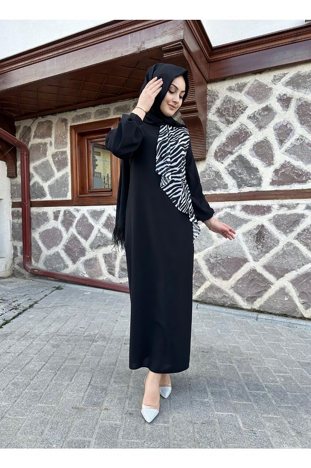 Desenli krep kumaş elbisemiz - 2