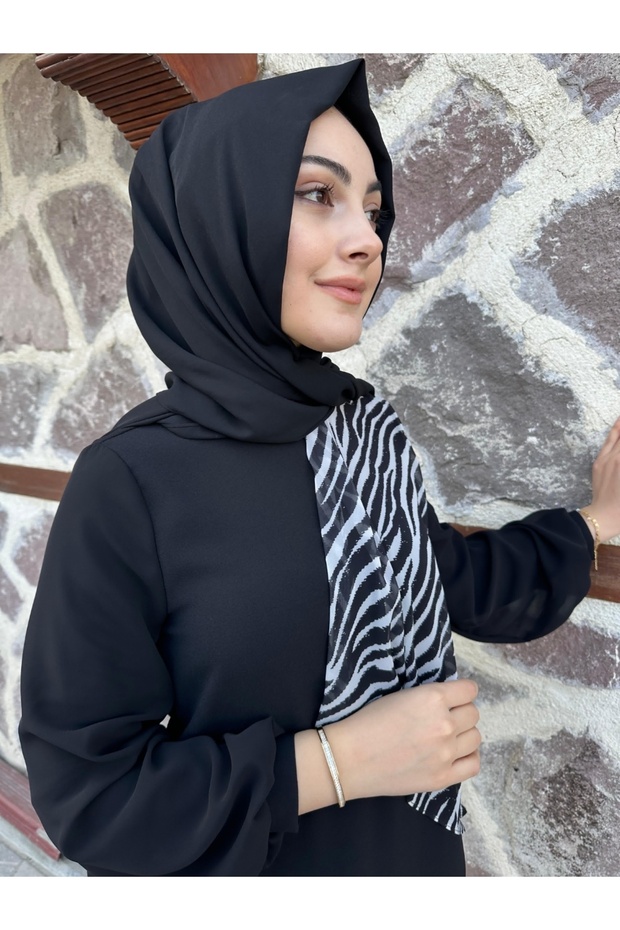 Desenli krep kumaş elbisemiz - 3