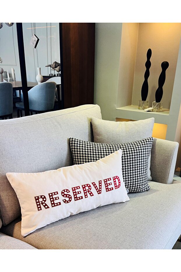 Reserved Patterned Cream Velvet Throw Pillow Cover (30 cm x 60 cm)