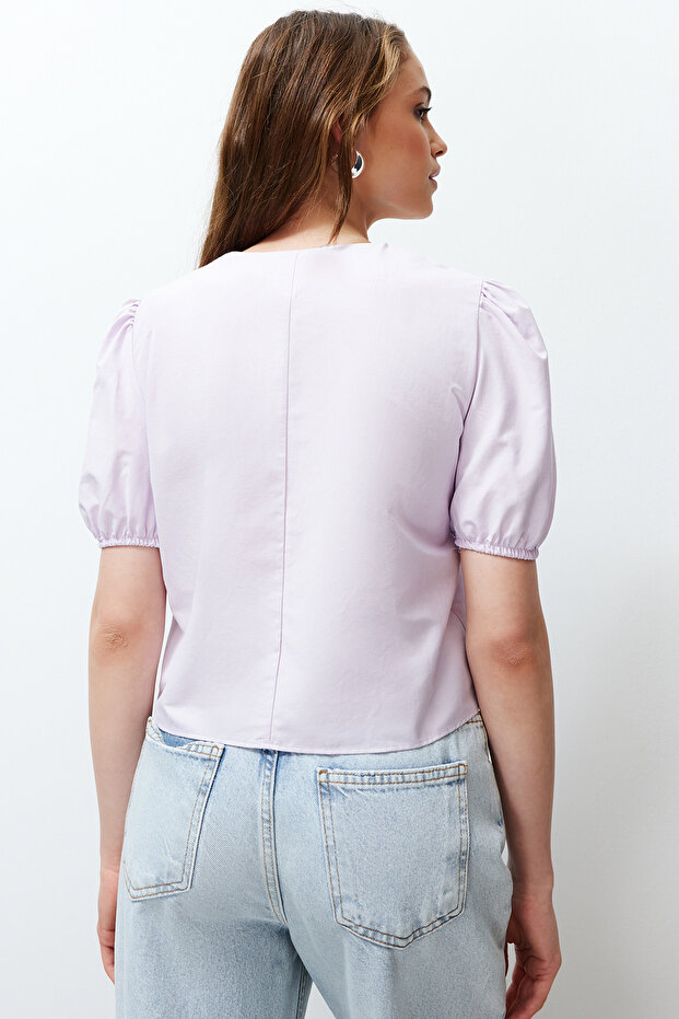Lila Yaka Detaylı Dokuma Bluz TWOSS24BZ00335 - 6