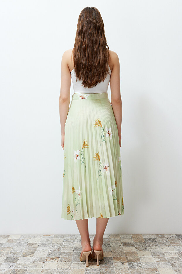Wielokolorowa plisowana satynowa spódnica maxi w kwiatowy wzór TWOSS24ET00141 - 6