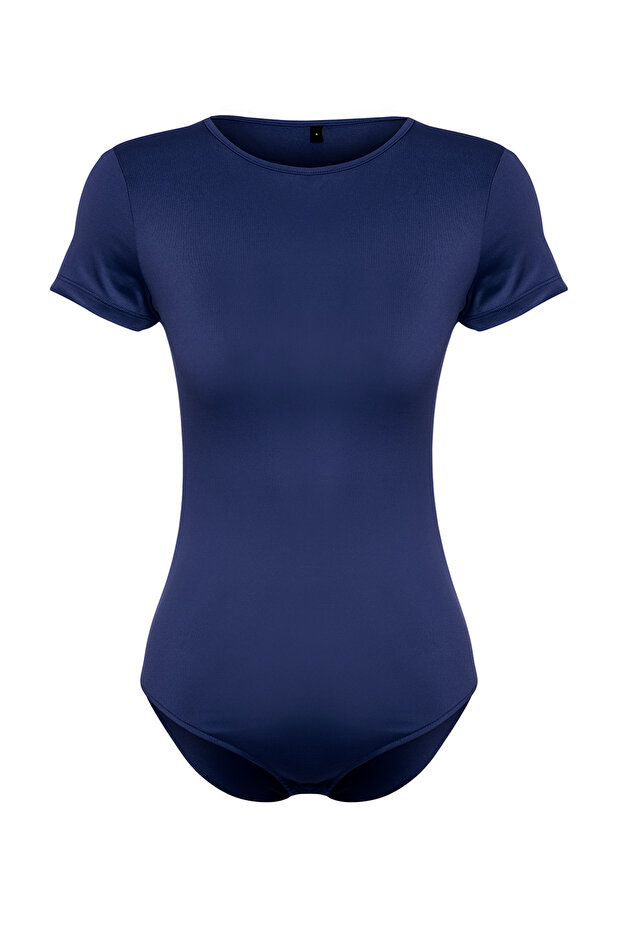 Lacivert Fitted/Vücuda oturan Kısa Kol Esnek Çıtçıtlı Örme Body TWOSS24BD00034 - 7