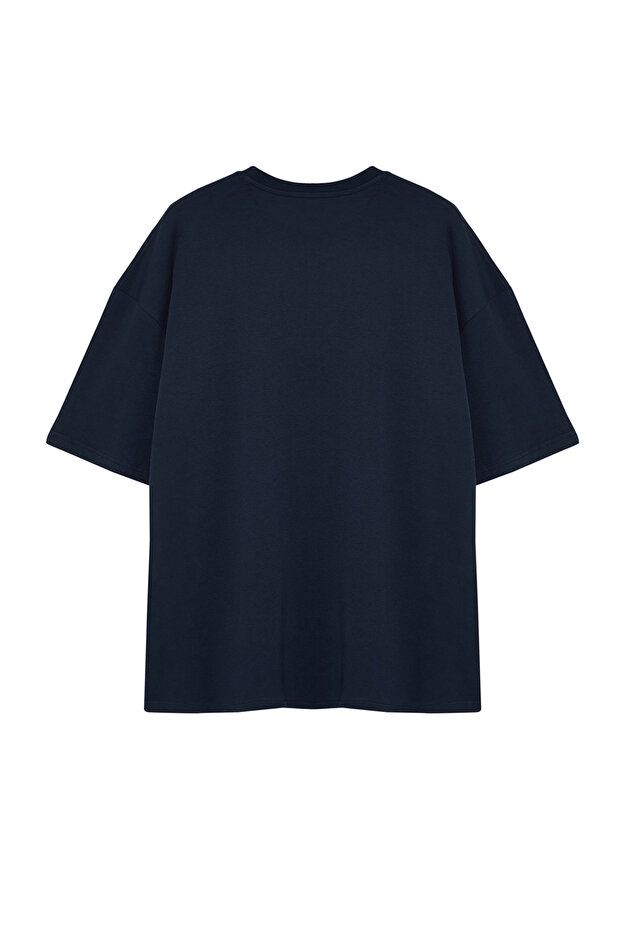 Büyük Beden Lacivert Oversize/Geniş Kesim %100 Pamuklu T-Shirt TMNSS23TS00139 - 8