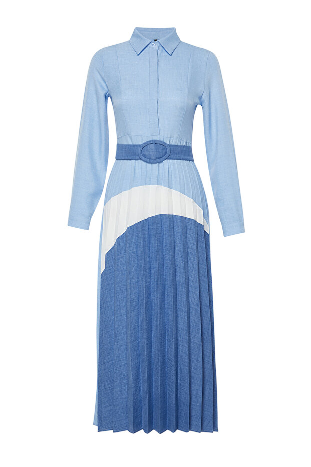 Modré tkané košilové šaty TCTSS24EB00119 - 7