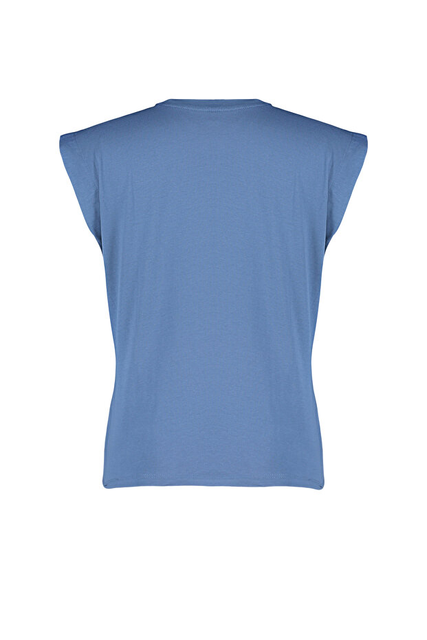 İndigo %100 Pamuk Vatka Görünümlü Basic Bisiklet Yaka Örme T-Shirt TWOSS20TS0021 - 8