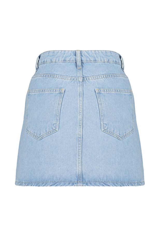 Limited Edition Açık Mavi Yırtmaçlı Mini Denim Etek TWOSS23ET00347 - 14