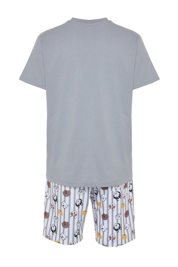 Gri Regular Fit Baskılı Örme Şortlu Pijama Takımı TMNSS23PT00000 - 8