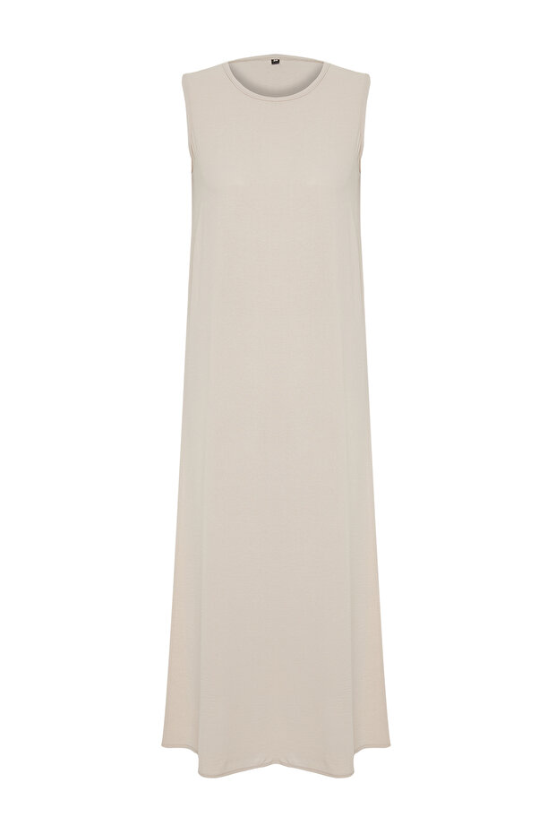 Taş Renk Bloklu Aerobin Ferace/Abaya & Elbise 2'li Dokuma Takım TCTSS24US00033 - 9