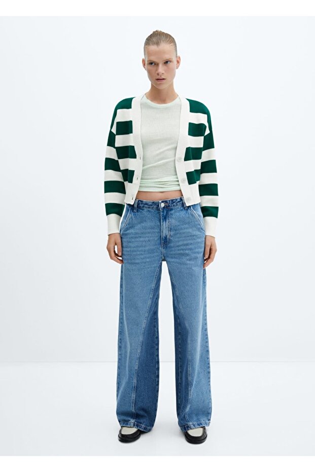 Gestreifte Strickjacke mit V-Ausschnitt - 2