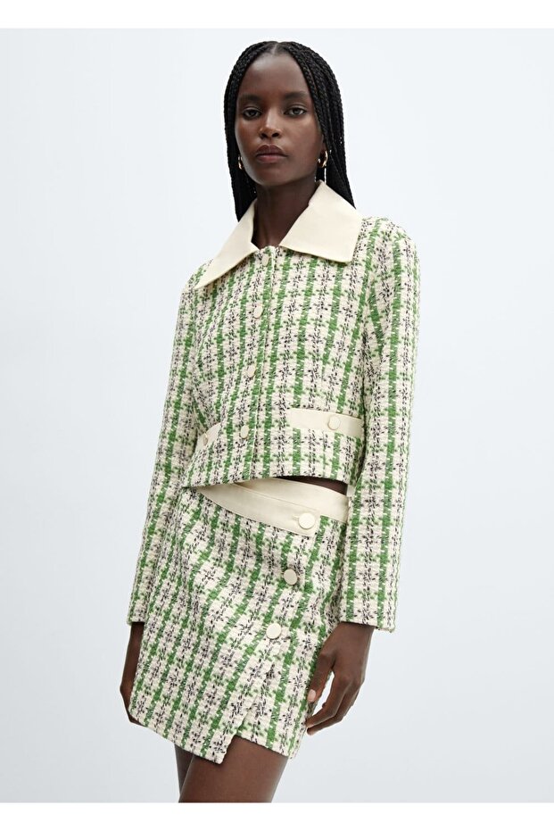 Düğmeli Tüvit Mini Etek - 1