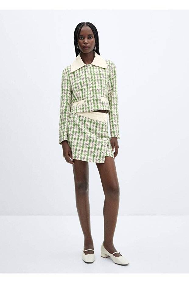 Düğmeli Tüvit Mini Etek - 2