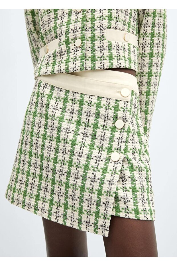 Düğmeli Tüvit Mini Etek - 6