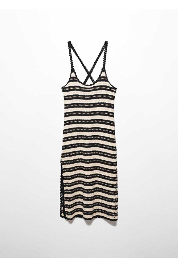 Çizgili Tığ Işi Elbise - 3