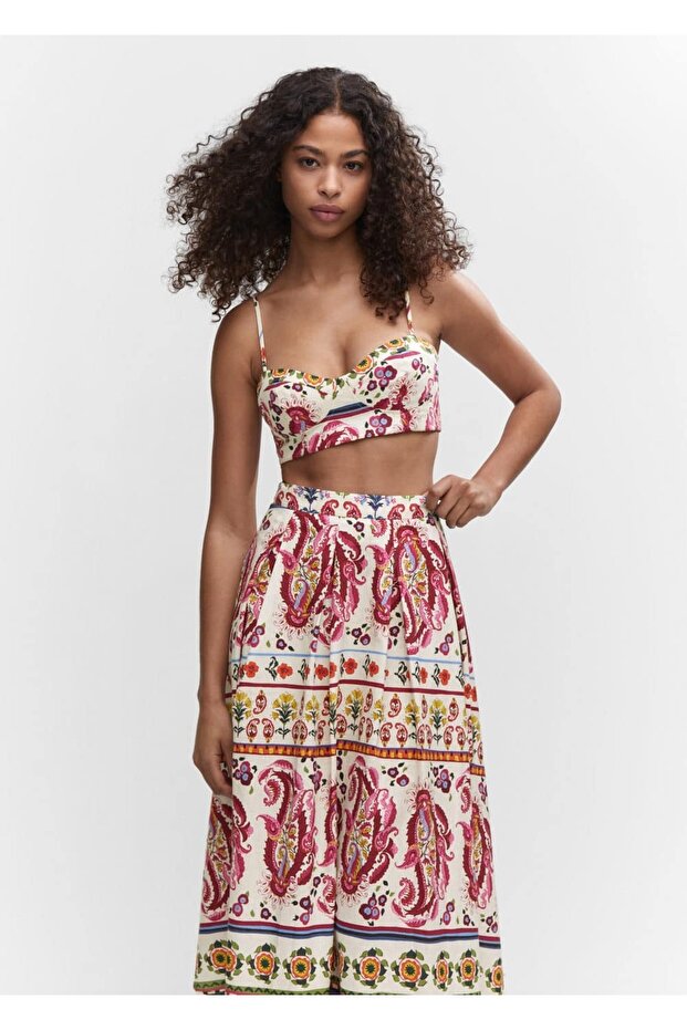 Desenli keten bluz - 1