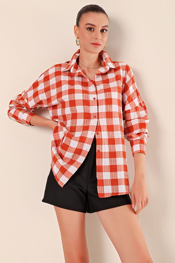 3900 Oversize Uzun Basic Gömlek - Taba - 1