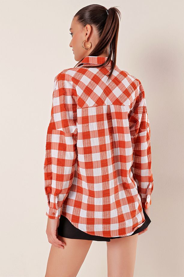 3900 Oversize Uzun Basic Gömlek - Taba - 6