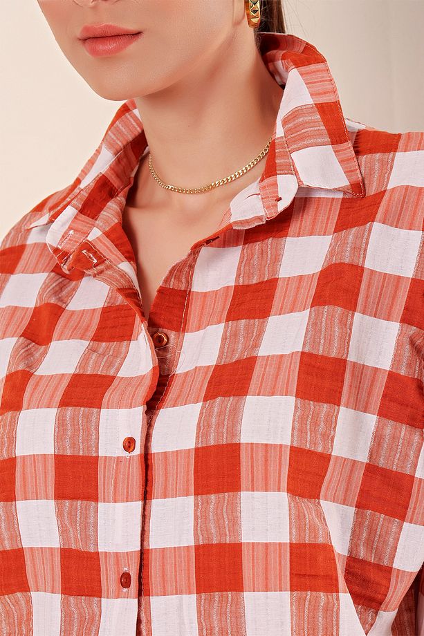3900 Oversize Uzun Basic Gömlek - Taba - 3