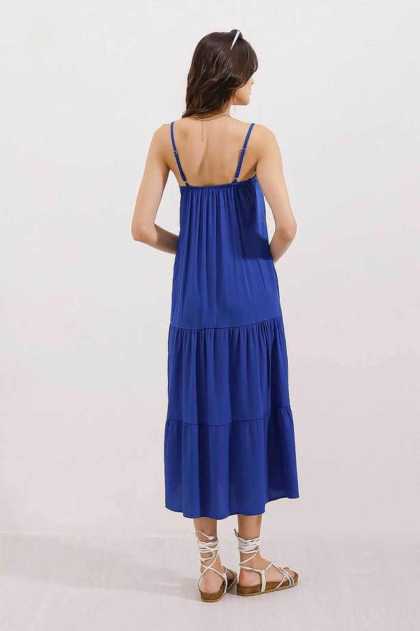 2403 Askılı Midi Elbise - Saks - 4