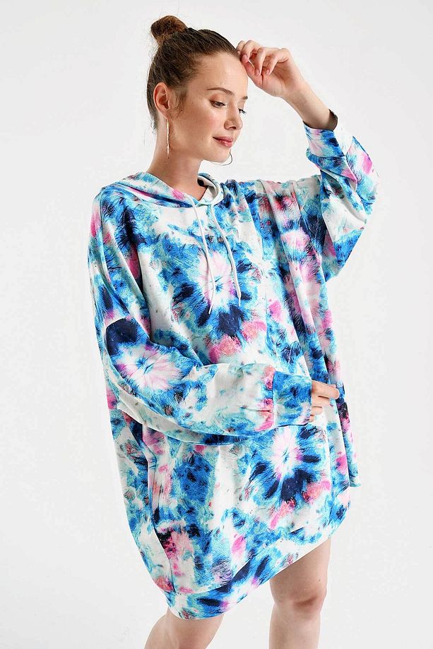 4125 Oversize Sweat Elbise - Mavi - 1