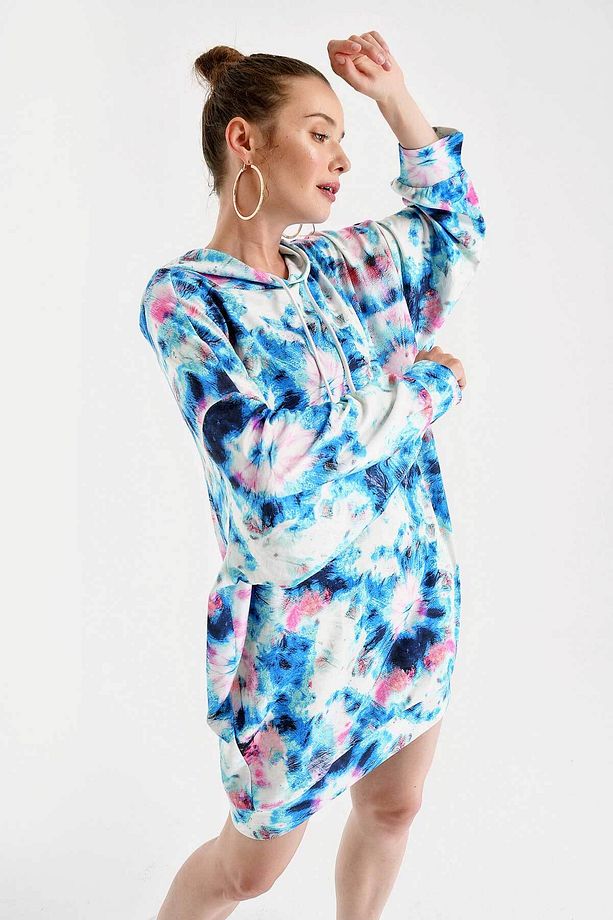4125 Oversize Sweat Elbise - Mavi - 4