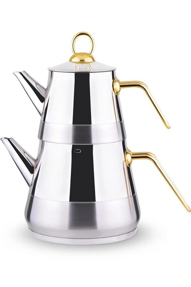Piramit Çelik Çaydanlık Takımı Mini Altın Kulp - 2