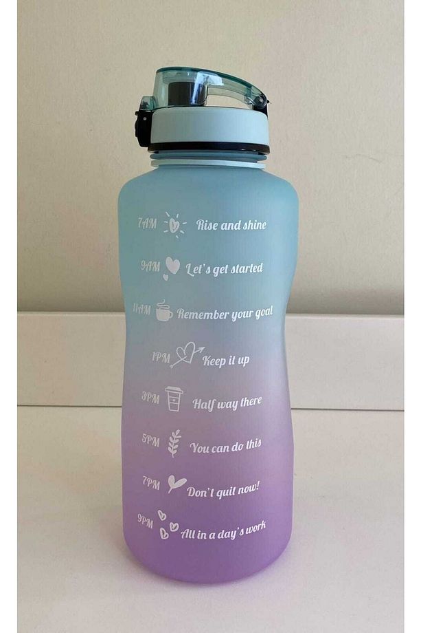 2000 ml Tritan Motivasyonlu Su Matarası Pipetli Ve Süzgeçli (Lİ?LA - AÇİK MAVİ?) Hedi?yeli? - 3