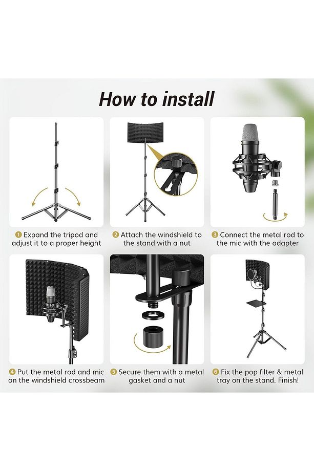 Mikrofon İzolasyon Paketi: Köpük Koruma, Pop Filtre, Tripod Stand, Katlanabilir Tasarım - 4