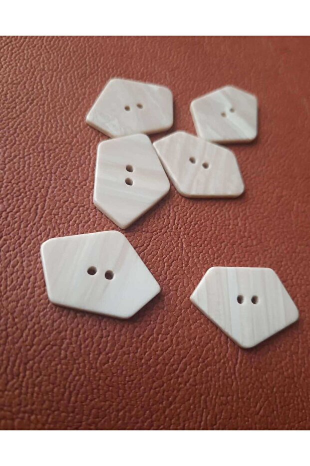 Ecru Color Patterned Two Sided Laser Asymmetric Polyester Button 2.5 cm 6 pcs - 4