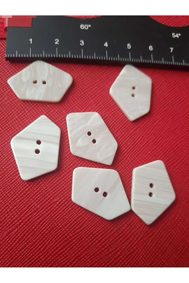 Ecru Color Patterned Two Sided Laser Asymmetric Polyester Button 2.5 cm 6 pcs - 1