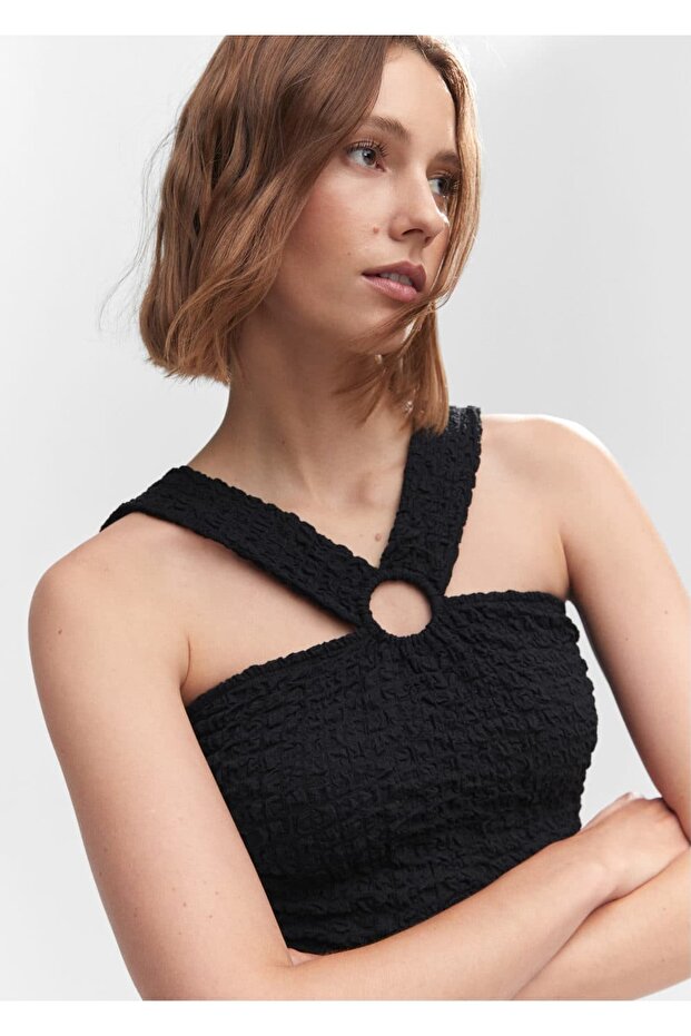 Halka Detalı Dokuma Bluz - 7