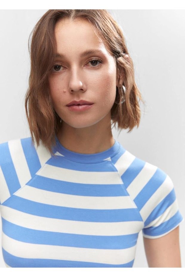 Baskılı çizgili tişört - 7