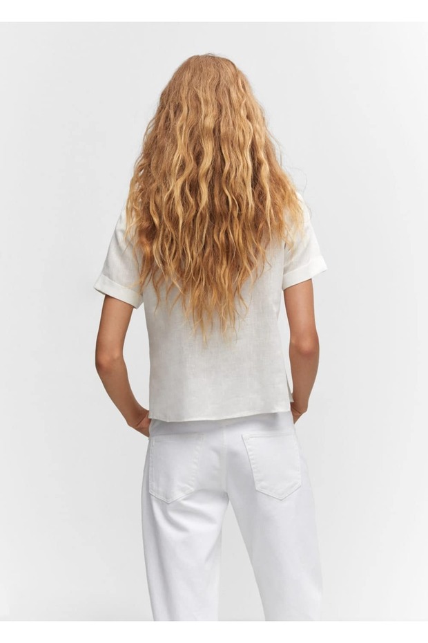 Geniş pileli keten gömlek - 4