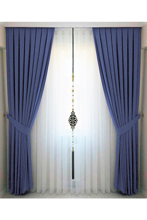 Indigo Mavisi Pileli Kadifemsi Fon Perde Yüksek Kalite Tek Kanat - 1