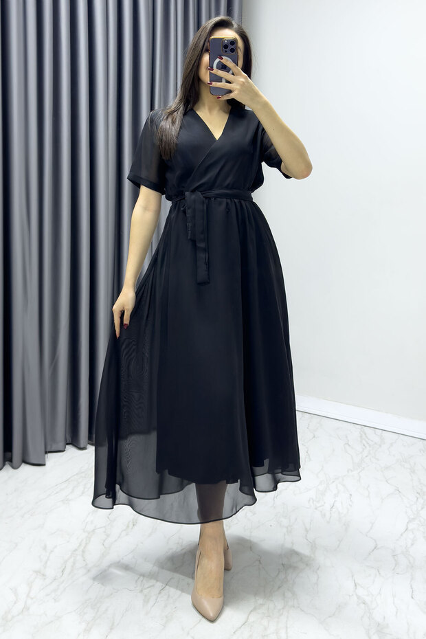 Short Sleeve Lined Plus Size Chiffon Dress Black, Burgundy, Khaki, White, Green, Flower Pot, Red, Purple
