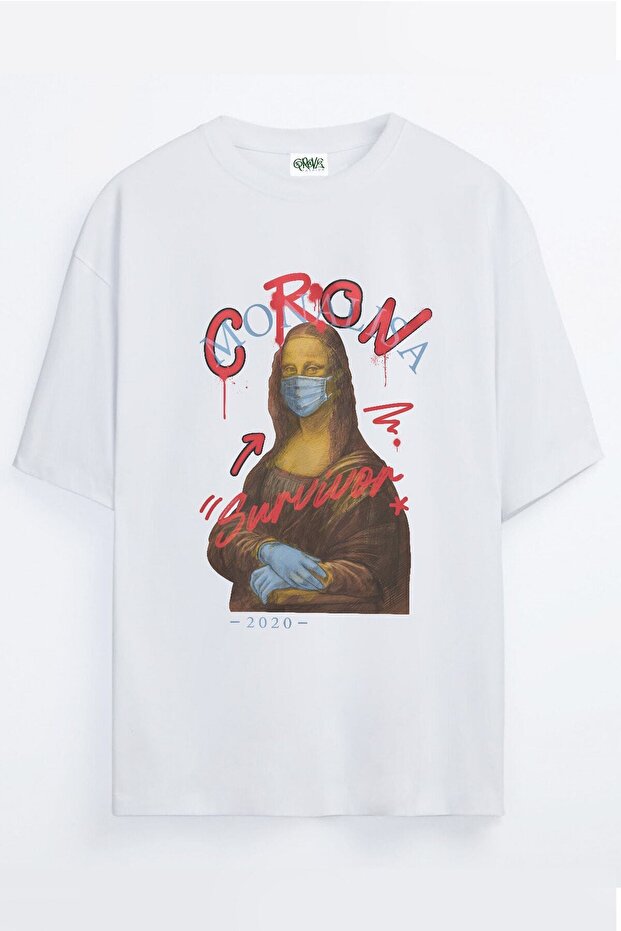 Corona Survivor Mona Lisa Printed Unisex Oversize T-shirt