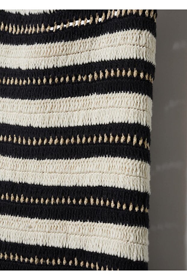 Çizgili Tığ Işi Elbise - 8