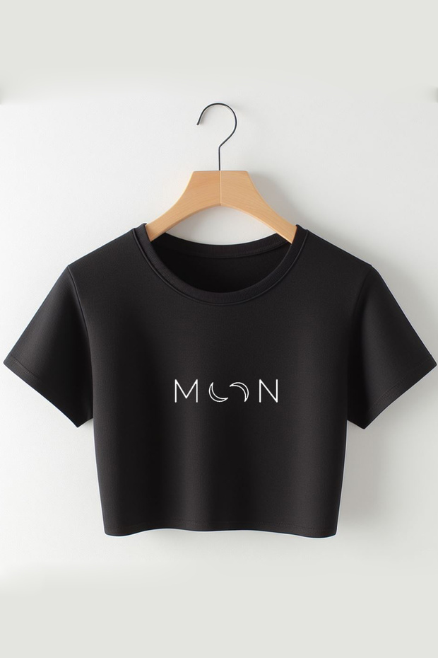 Minimal Moon Printed Crop T-shirt