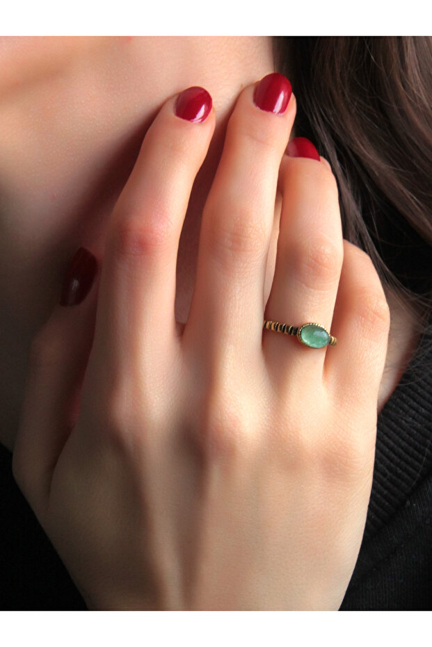 Natural Stone Green Agate Natural Stone Antique Adjustable Women's Ring